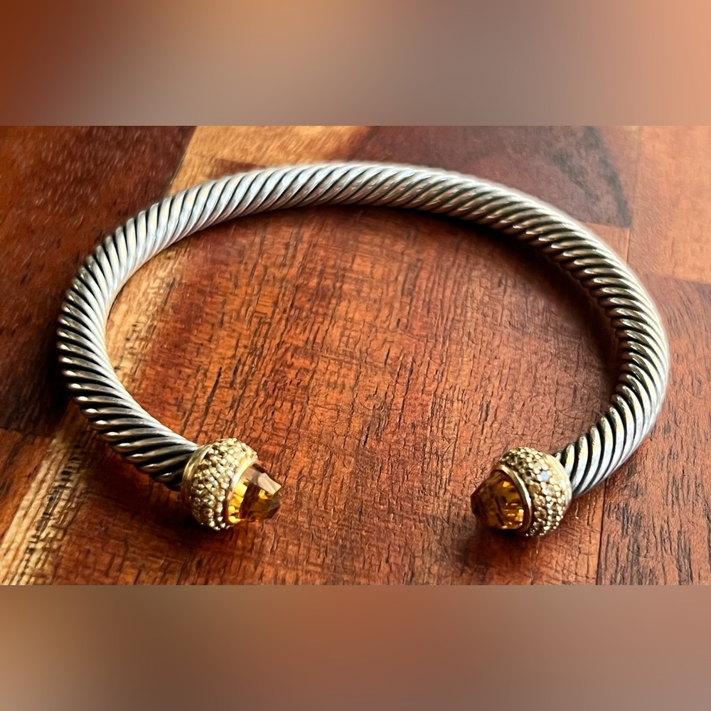 David Yurman Sterling Silver 18k Gold Citrine Sapphire Cable Candy Bracelet